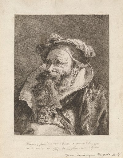Gammel mann med skjegg, fra Raccolta di Teste (Samling av hoder) av Giovanni Domenico Tiepolo
