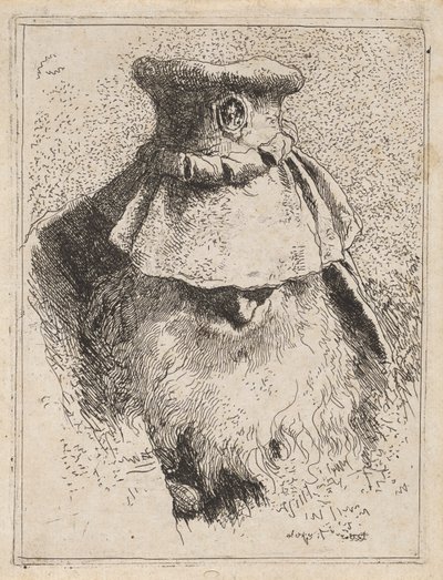 Gammel mann med en stor hatt, fra Raccolta di Teste (Hodersamling) av Giovanni Domenico Tiepolo