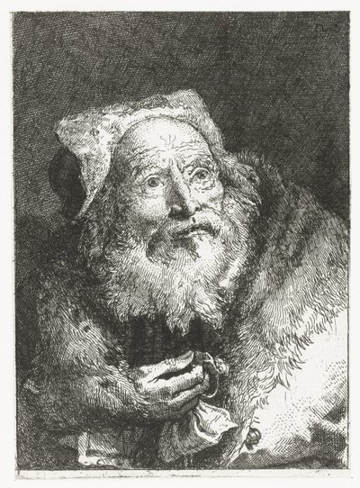 Gammel mann med armbånd i hånden Samling av hoder (serietittel) Raccolta di Teste (serietittel) av Giovanni Domenico Tiepolo