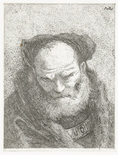 Gammel mann med skjegg og bøyd hode Collection of Heads (serietittel) Raccolta di Teste (serietittel) av Giovanni Domenico Tiepolo