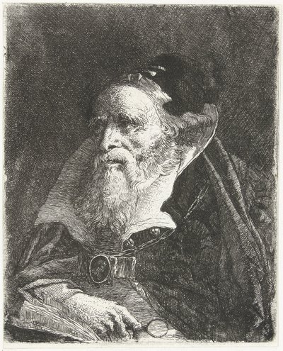 Gammel mann med bok og forstørrelsesglass Samling av hoder (serietittel) Raccolta di Teste (serietittel) av Giovanni Domenico Tiepolo
