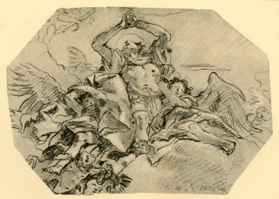 Praying Saint omgitt av engler, 1762, 1928 av Giovanni Domenico Tiepolo