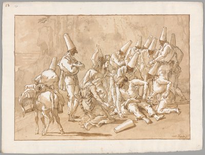 Punchinello kollapser på veien av Giovanni Domenico Tiepolo