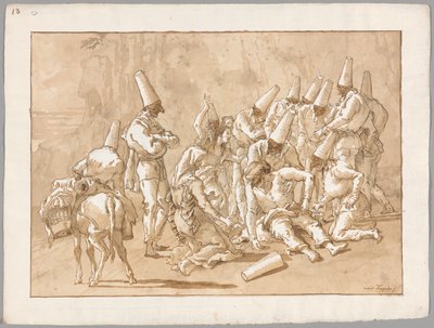 Punchinello kollapser på veien av Giovanni Domenico Tiepolo