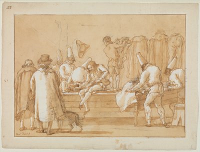 Punchinello als Schneidergehilfe av Giovanni Domenico Tiepolo