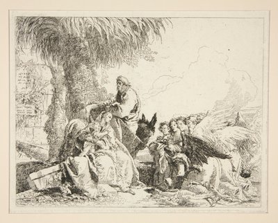 Hvil under flukten til Egypt, fra serien Idee pittoresche sopra la fuga in Egitto (Flight into Egypt) av Giovanni Domenico Tiepolo