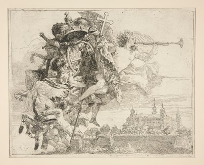 The Arms of Carl Philipp von Greiffenklau, fra serien Picturesque Ideas over the Flight into Egypt (Flight into Egypt) av Giovanni Domenico Tiepolo