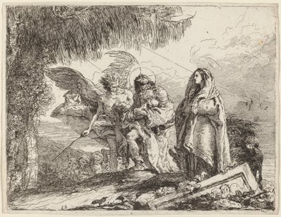 The Flight, Holy Family Walking with Angel av Giovanni Domenico Tiepolo