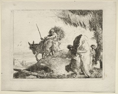 The Flight into Egypt: The Flight with the Madonna at Right Supported by Angels av Giovanni Domenico Tiepolo