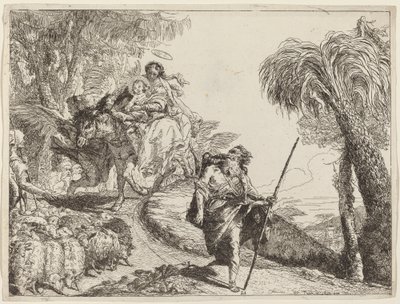 Flukten med Joseph i forgrunnen av Giovanni Domenico Tiepolo