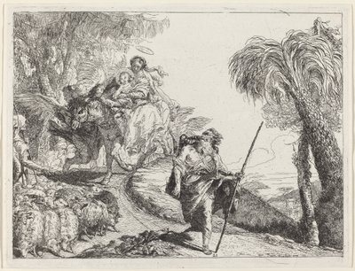 Flukten med Joseph i forgrunnen av Giovanni Domenico Tiepolo