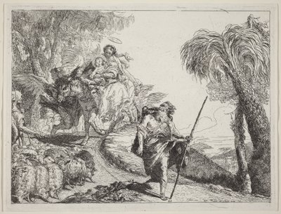 Flukten med Josef i forgrunnen av Giovanni Domenico Tiepolo