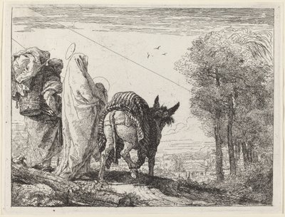 Flykten med den hellige familie til venstre av Giovanni Domenico Tiepolo