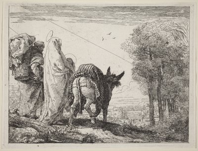 Flukten med den hellige familie til venstre av Giovanni Domenico Tiepolo