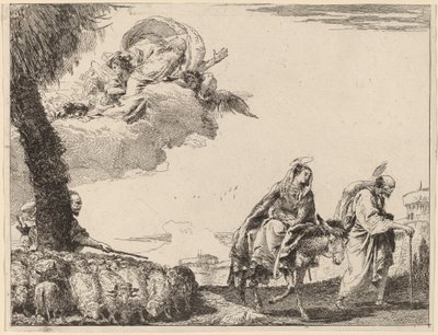 Flykten med den hellige familie til høyre av Giovanni Domenico Tiepolo