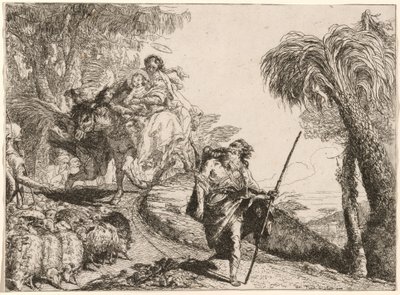Den hellige familie går ned en sti nær hyrder av Giovanni Domenico Tiepolo