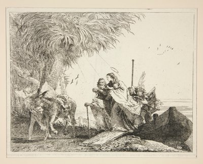 The Holy Family Disembarking, fra serien Picturesque Ideas over the Flight into Egypt (Flight into Egypt) av Giovanni Domenico Tiepolo