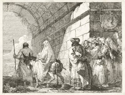 Den hellige familie går under en bybue av Giovanni Domenico Tiepolo