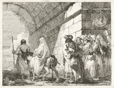 Den hellige familie passerer under en bybue av Giovanni Domenico Tiepolo