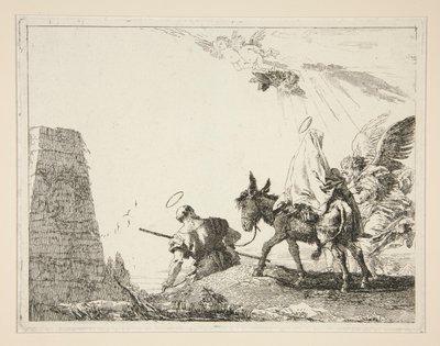 The Holy Family Passing a Pyramid, fra serien Idee pittoresche sopra la fuga in Egitto (Flight into Egypt) av Giovanni Domenico Tiepolo