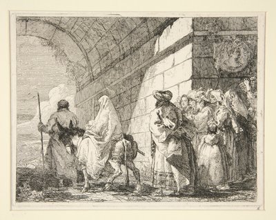 The Holy Family Passing under an Arch, Leaving by a City Gate, fra serien Idee pittoresche sopra la fuga in Egitto (Flight into Egypt) av Giovanni Domenico Tiepolo