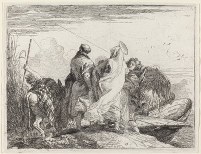 Den hellige familie forbereder seg på å gå om bord av Giovanni Domenico Tiepolo