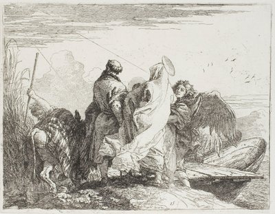 Den hellige familie går av banken, tallerken femten fra The Flight into Egypt av Giovanni Domenico Tiepolo