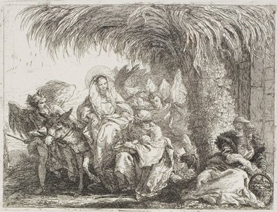 Den hellige familien under et palmetre, tallerken seks fra The Flight into Egypt av Giovanni Domenico Tiepolo