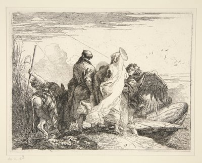 The Holy Family by a River, fra serien Idee pittoresche sulla fuga in Egitto (Flight into Egypt) av Giovanni Domenico Tiepolo