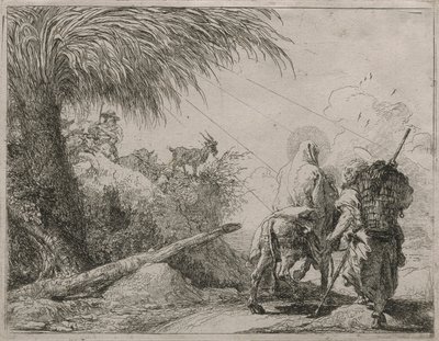The Holy Family on a Rocky Path, fra serien Idee pittoresche sulla fuga in Egitto (Flight into Egypt) av Giovanni Domenico Tiepolo
