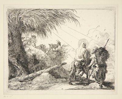 The Holy Family on a Rocky Path, fra serien Idee pittoresche sulla fuga in Egitto (Flight into Egypt) av Giovanni Domenico Tiepolo
