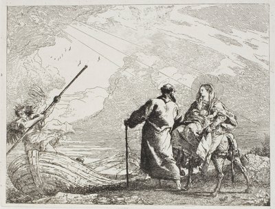 The Holy Family on the Bank of a River, plate fjorten fra The Flight into Egypt av Giovanni Domenico Tiepolo