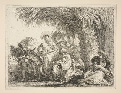 The Holy Family under a Palm Tree, fra serien Idee pittoresche sopra la fuga in Egitto (Flight into Egypt) av Giovanni Domenico Tiepolo