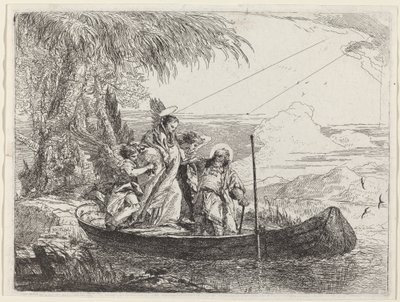 Madonnaen, barnet og englene kommer inn i båten av Giovanni Domenico Tiepolo