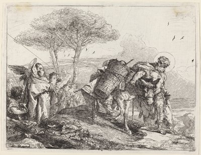 Madonnaen og barnet til venstre, med en fil med engler av Giovanni Domenico Tiepolo