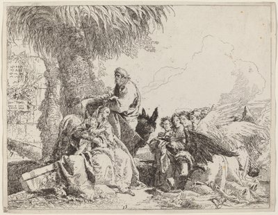 The Rest on the Flight, med Adoring Angels av Giovanni Domenico Tiepolo
