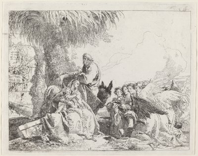The Rest on the Flight, med Adoring Angels av Giovanni Domenico Tiepolo