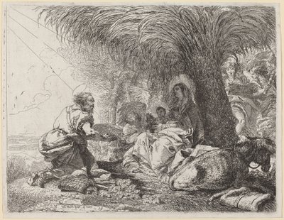 Resten på flukt med Joseph i tilbedelse av Giovanni Domenico Tiepolo