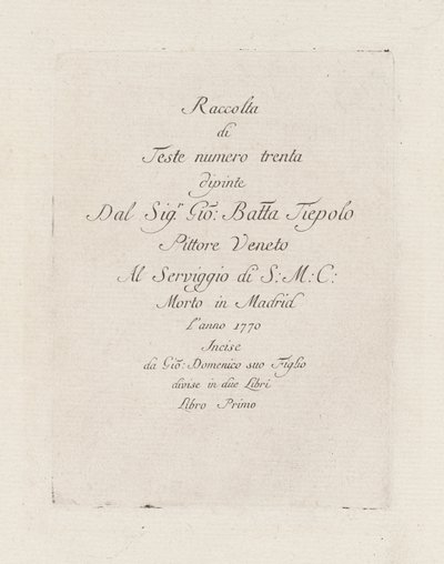 Tittelside, fra Raccolta di Teste (samling av hoder) av Giovanni Domenico Tiepolo