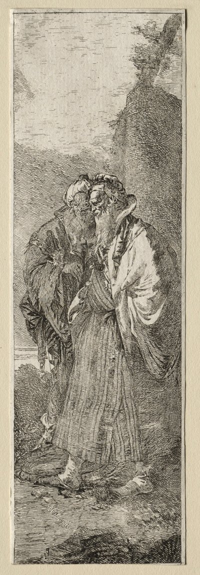 To gamle menn i et landskap. av Giovanni Domenico Tiepolo