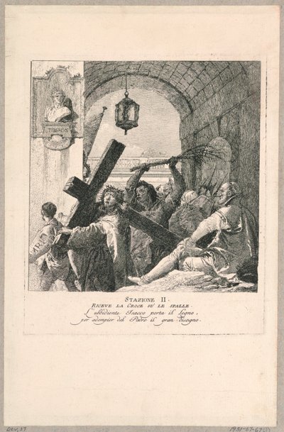 Via crucis - Stasjon II tar han korset på skuldrene av Giovanni Domenico Tiepolo