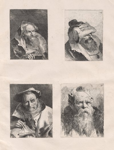 Samling av hoder (del I og II) av Giovanni Domenico Tiepolo, after Giovanni Battista Tiepolo