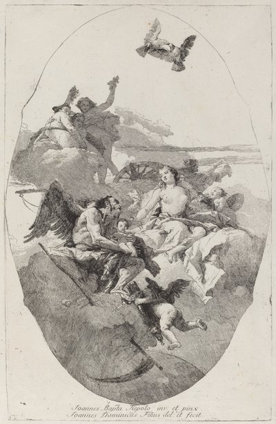 Venus overlater Amor til tiden av Giovanni Domenico Tiepolo after Giovanni Battista Tiepolo
