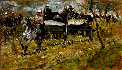 Artillerimanøver. Maleri av Giovanni Fattori (1825-1908) av Giovanni Fattori