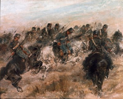 Italias kampanje 1859: "" Anklagen for det piemontesiske kavaleriet "" Maleri av Giovanni Fattori (1825-1908) Roma, Nasjonalgalleriet for moderne kunst av Giovanni Fattori