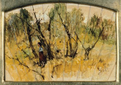 Forest with a Figure, the Study of a Fan, av Giovanni Fattori, olje på papir på lerret av Giovanni Fattori