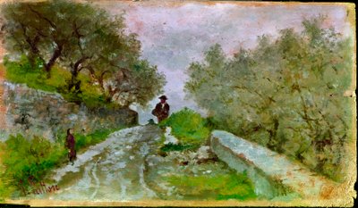 Path to the Olives with Walkers Painting av Giovanni Fattori (1825-1908) av Giovanni Fattori