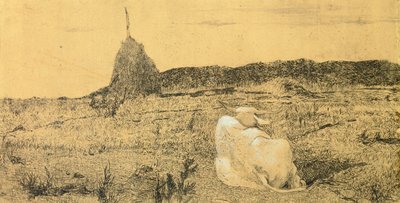 Pio Bove (from eller fredelig okse) av Giovanni Fattori (1825-1908), etsning av Giovanni Fattori