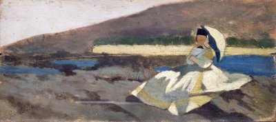 Sittende dame i Landskap av Giovanni Fattori