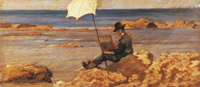 Silvestro Lega malte bilde på Rocks av Giovanni Fattori